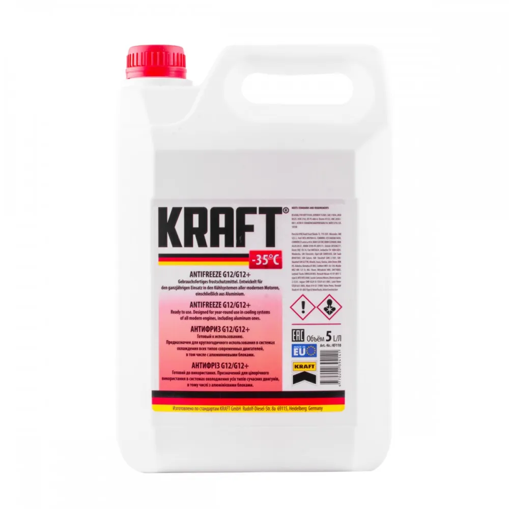 Антифриз KRAFT Antifreeze G12+ готовый -35C красный 5 л KF110