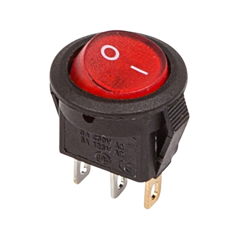 Выключатель клавишный круглый 250V 3А (3с) ON-OFF красный с подсветкой Micro (RWB-106, SC-214) REXANT 36-2530