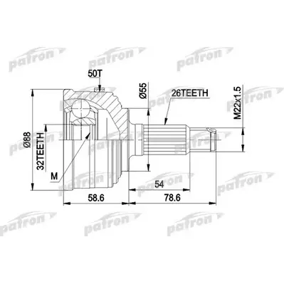 ШРУС наружн к-кт 26x55x32 ABS:50T HONDA: ACCORD III 85 PATRON PCV1053