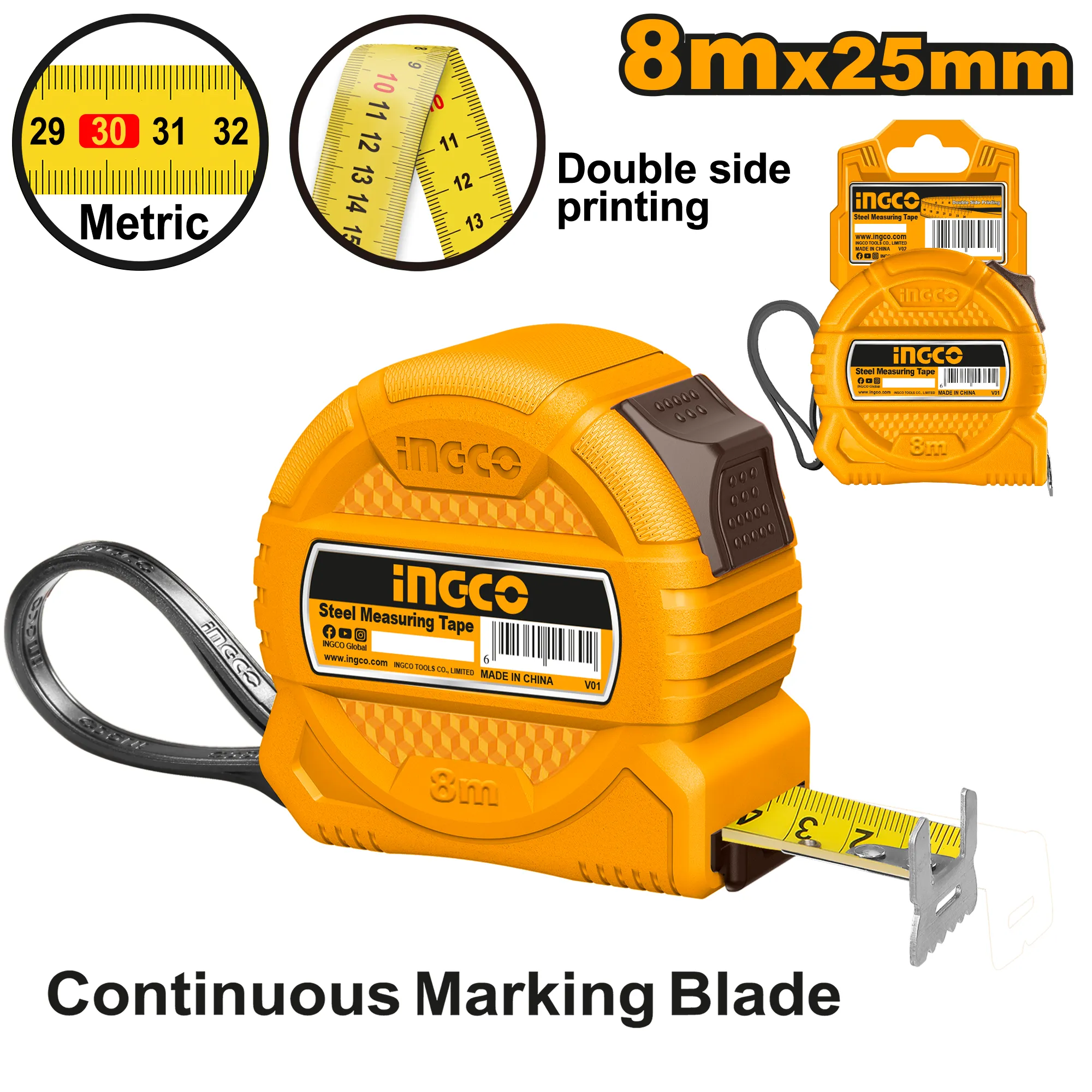 Рулетка 8м x25мм INGCO HSMT39825-1