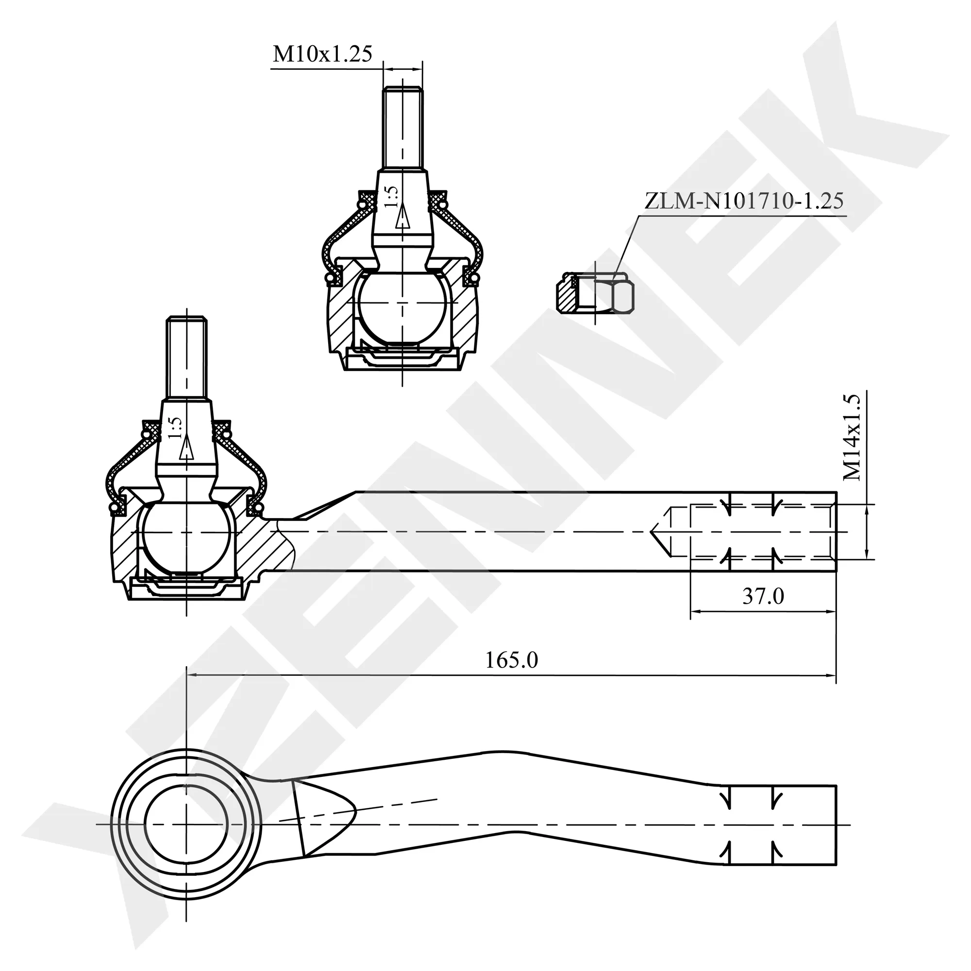 Наконечник рулевой левый CITROEN BERLINGO 08, C4 09, PEUGEOT 308 07-16, PARTNER 08-15 ZENNEK DTE0089