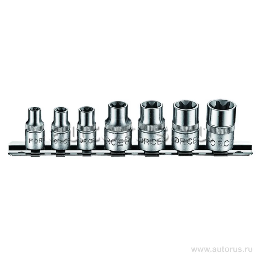 Набор 1/4, 3/8головок на планке Е8-Е16 7пр. FORCE 3074