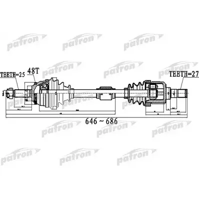 Полуось передний мост слева 25x646x52,6x27 ABS:48T HYUNDAI PATRON PDS0499