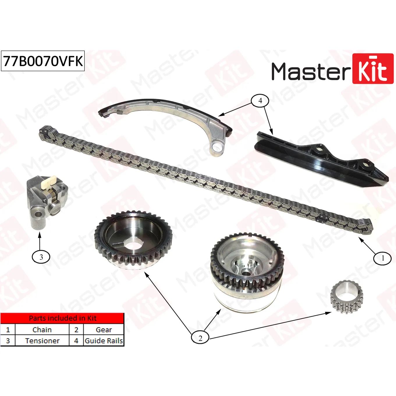 Комплект цепи ГРМ NISSAN Micra III/Note E11C G10/12DE/CR14DE 1.2i-1.4i 03-12 (VVT) MASTERKIT 77B0070VFK
