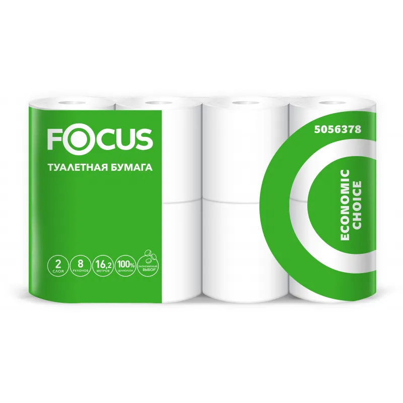 Бумага туалетная Focus Economic Choice 2слбел 100цел 16,2м 8рул/уп 5056378 1418099
