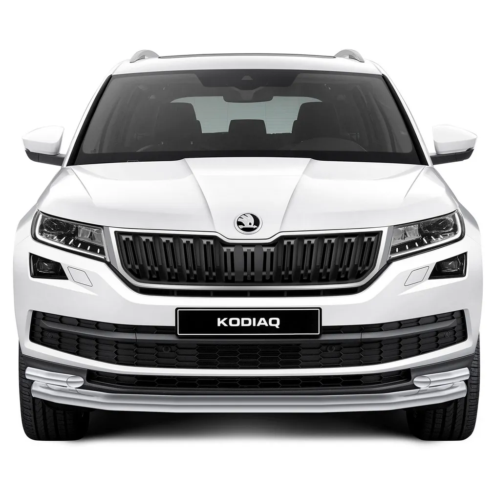 Защита переднего бампера d57+d42 Rival для Skoda Kodiaq I 2017-н.в., нерж. сталь, R.5101.002