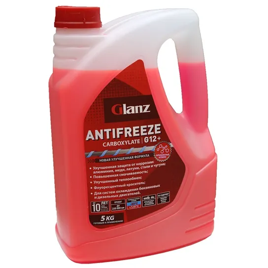 Антифриз GLANZ Carboxylate G12+ готовый -40C красный 5 кг GL-012