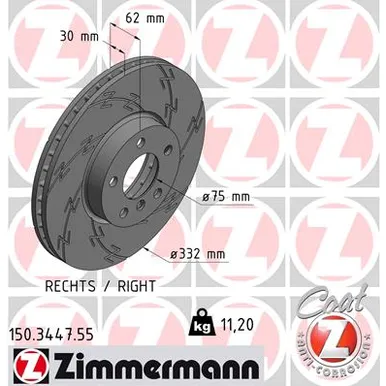 Диск тормозной BLACK Z BMW X5 E70 3.0SI 07 08- ZIMMERMANN 150344755