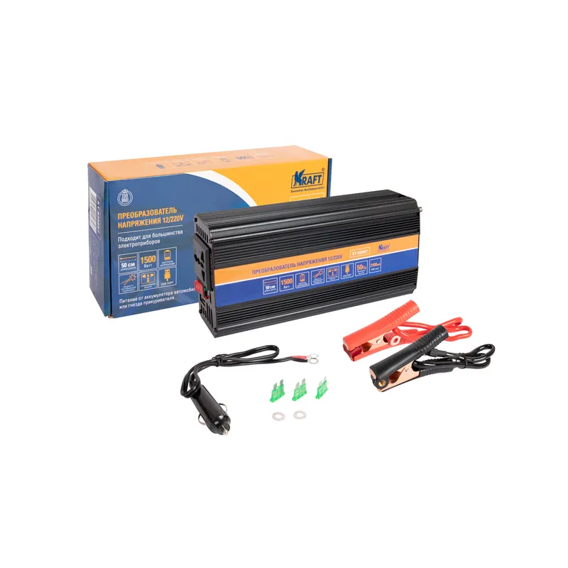Инвертор автомобильный 12/220V 1500W KRAFT KT835667