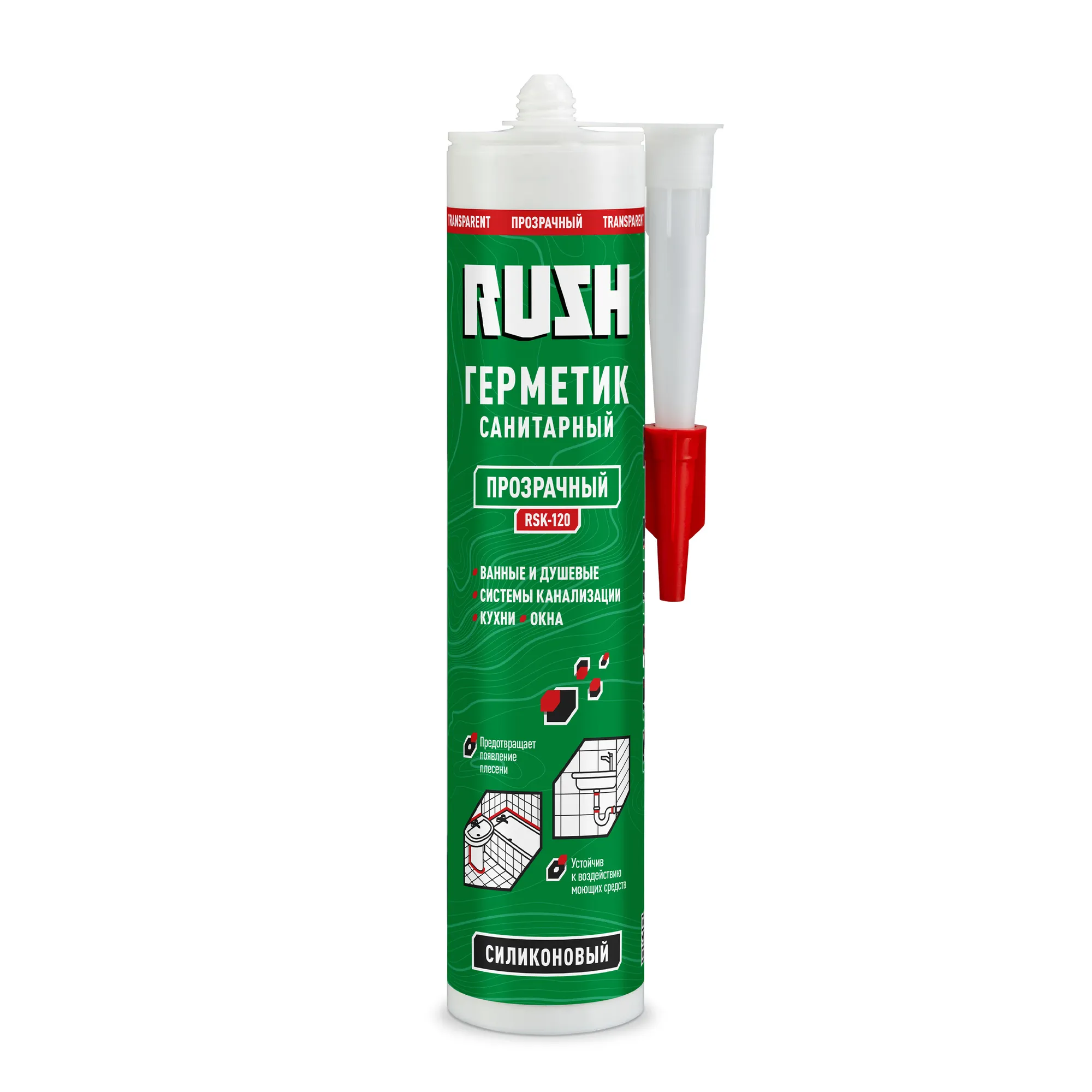 Герметик силиконовый санитарный RUSH прозрачный RSK-120 RSK-120