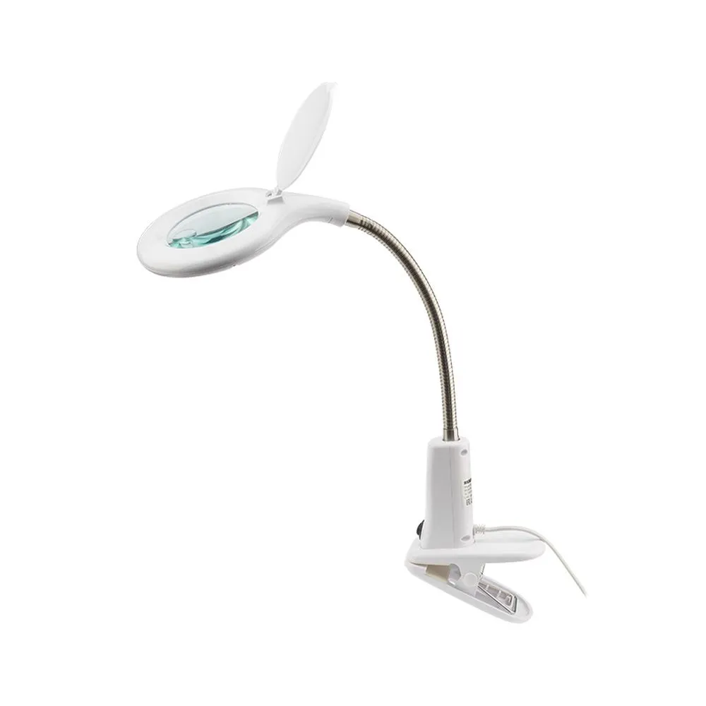 Лупа настольная 3D+12D с подсветкой 60 LED, прищепка, белая REXANT 31-0244
