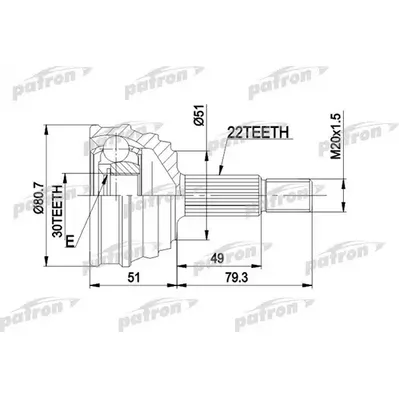 ШРУС наружн к-кт 22x51x30 AUDI: 80/90 -9.80, VW: PASSAT PATRON PCV1049