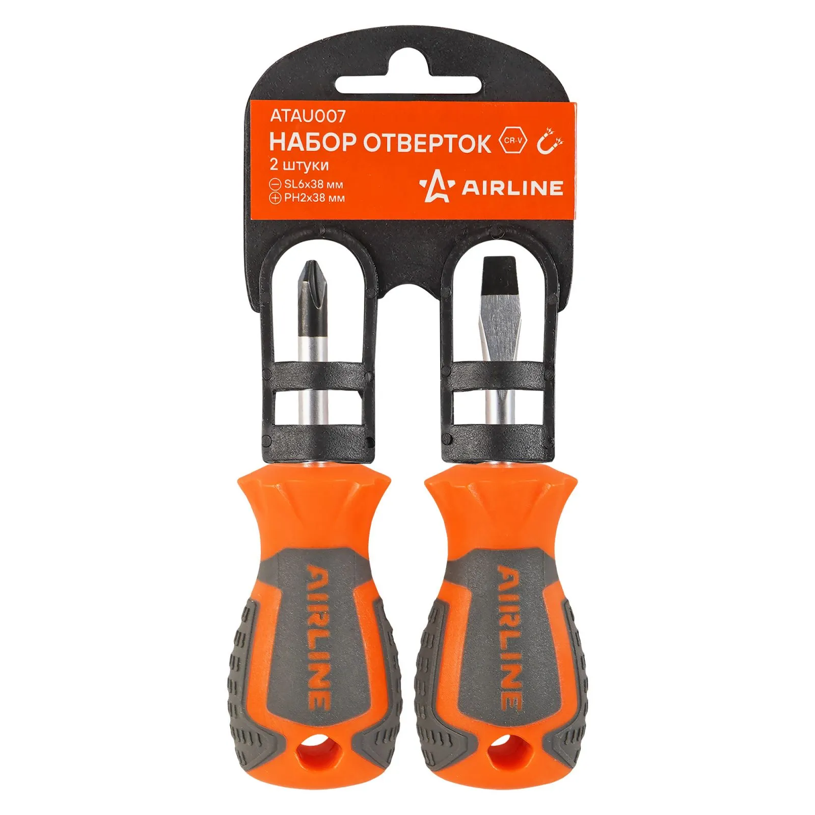 Набор отвёрток 2 пр. (SL6x38mm, PH2x38mm) пласт.подвес AIRLINE ATAU007