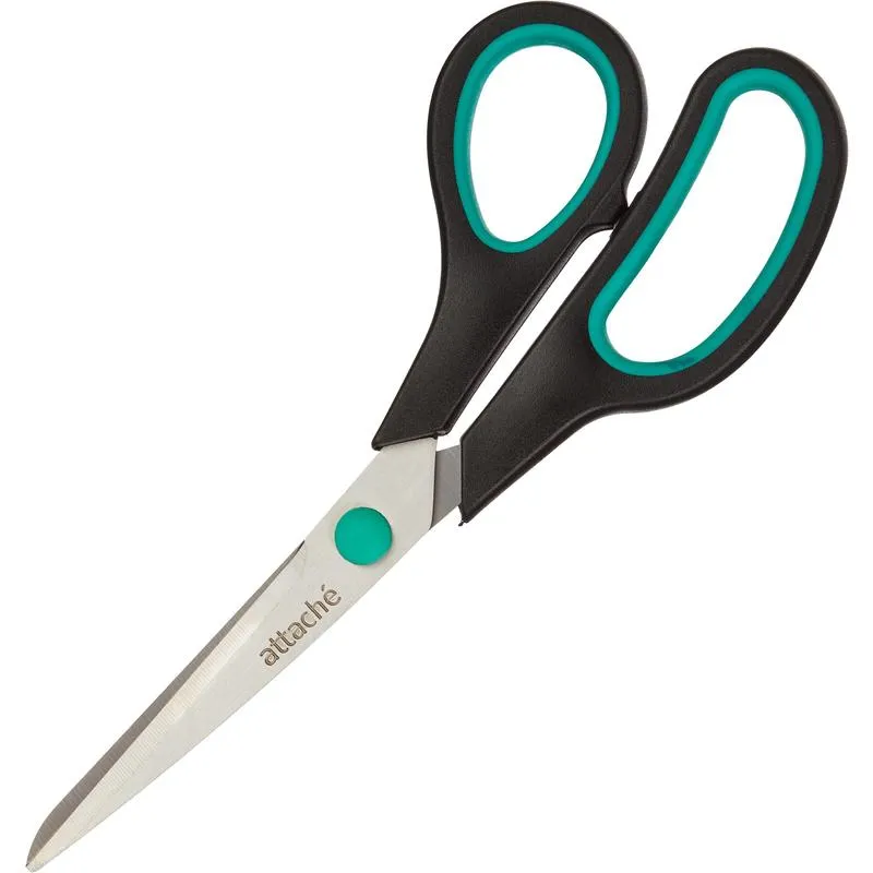 Ножницы 195 мм Attache с пластиковыми прорезиненными анатомическими ручками бирюзового/черного цвета Attache 47585