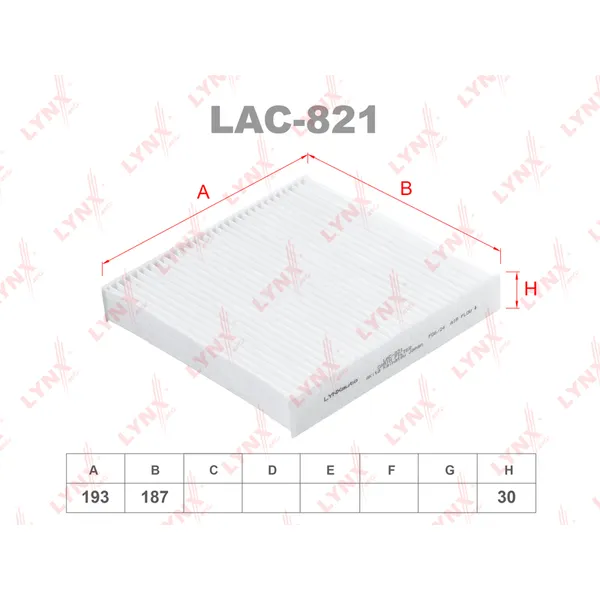 Фильтр салонный FIAT 500/C 07-20 / Panda 04>, FORD Ka 1.2 08-16 LYNXauto LAC-821