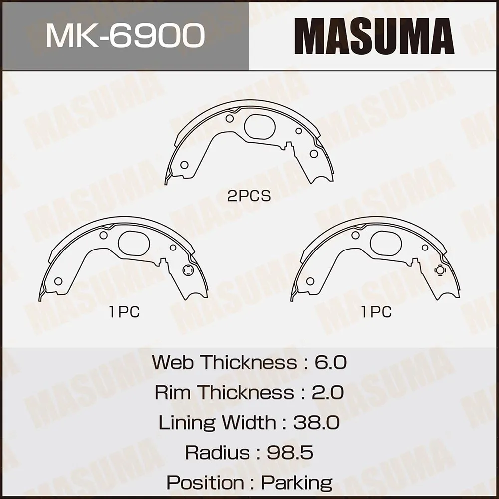 Колодки барабанные MASUMA парковочные к-т 4шт (1/12) MASUMA MK6900