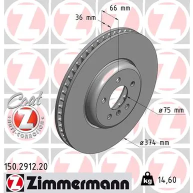 Диск тормозной передний левый BMW 5 F07, F11, F10, F18 7 F01, F02, F03, F04 09> ZIMMERMANN 150291220