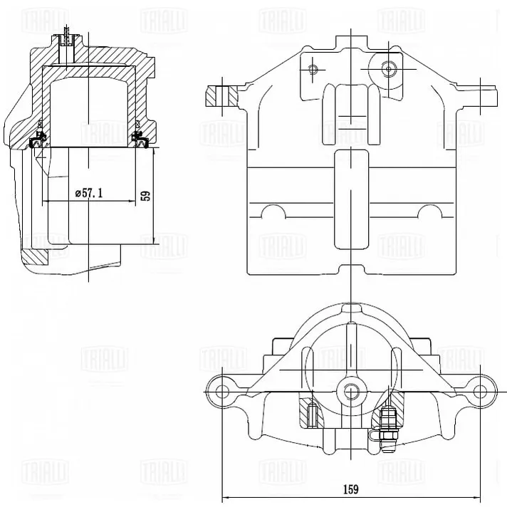 Суппорт торм. для а/м ГАЗ 3302 прав./3110 лев. перед. d=57мм (без скобы) TRIALLI CF 418