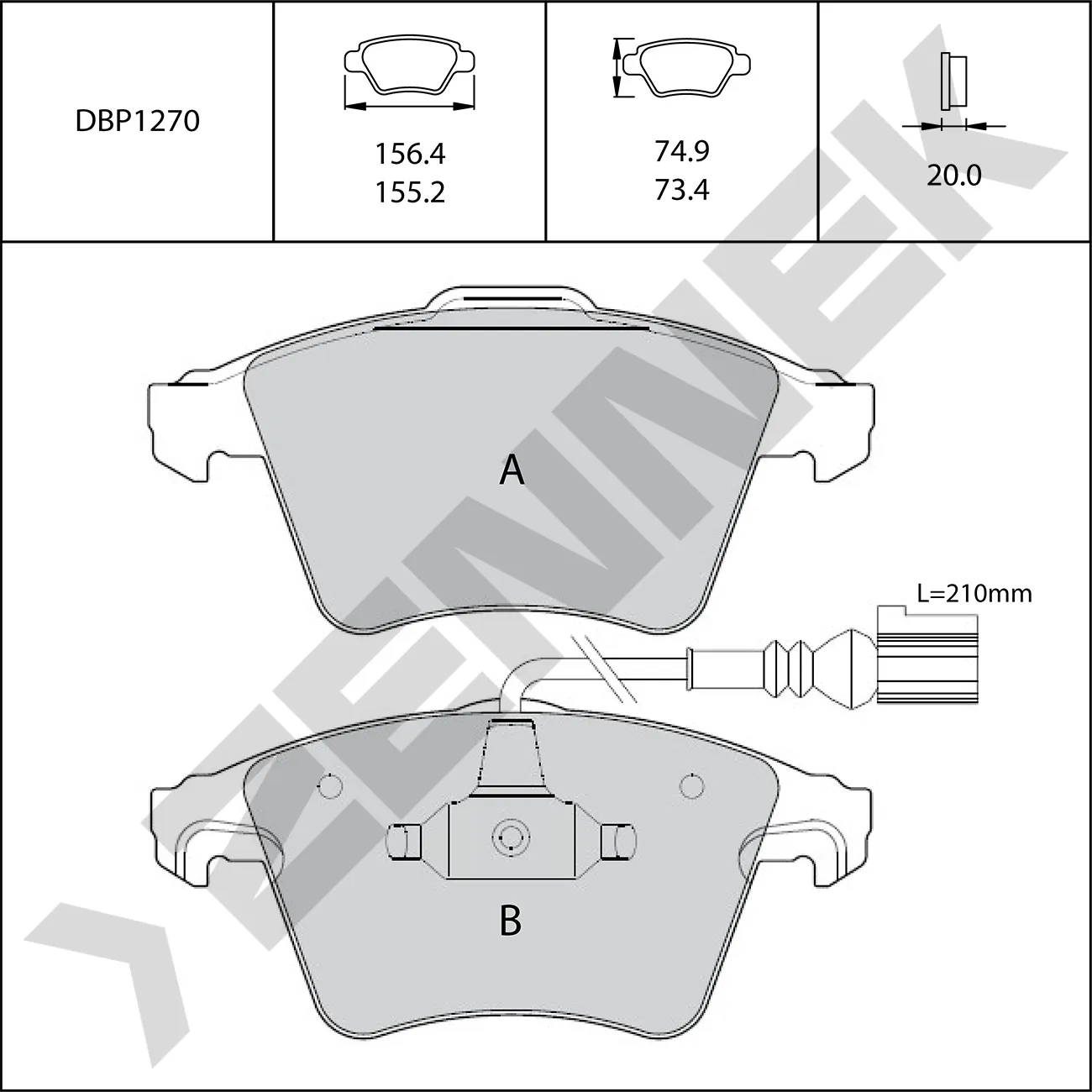 Колодки тормозные передние AUDI Q7 05-15, TOUAREG 02-10 ZENNEK DBP1270