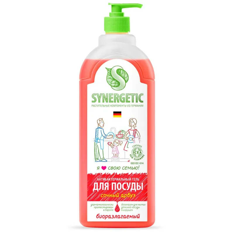 Средство для мытья посуды Synergetic гель Арбуз 1л с дозатором 1507350