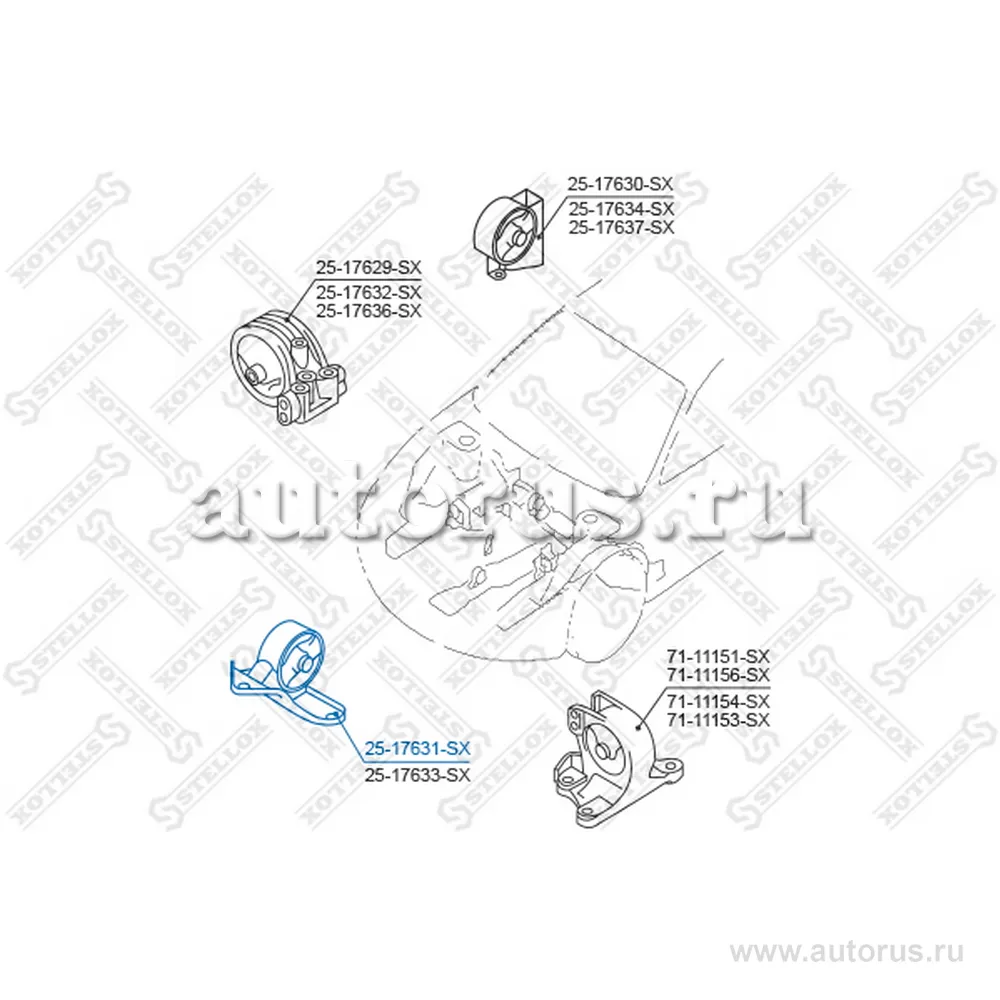 Подушка двигателя передняя Mitsubishi Chariot/Space Wagon Grandis STELLOX 25-17631-SX