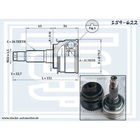 ШРУС MAZDA 323 IV (BG) / KIA SEPHIA (FA) МКПП без ABS STARKE 159-622