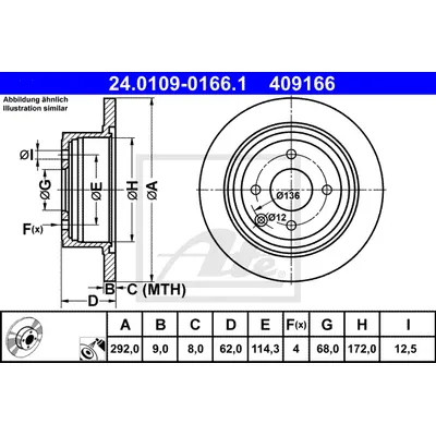 Диск тормозной задний NISSAN TIIDA 07->/CUBE 10-> /D=290MM ATE 24.0109-0166.1