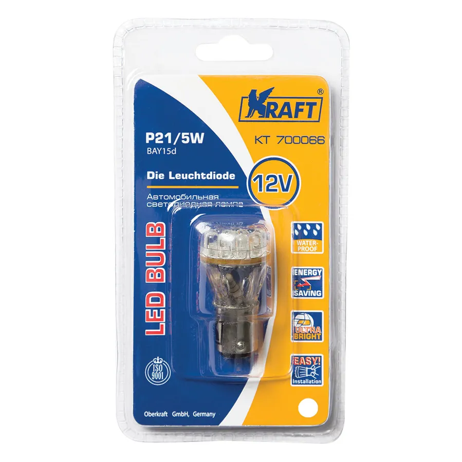 Лампа светодиодная 12V P21/5W 21/5W BAY15d KRAFT 1 шт. картон KT700066