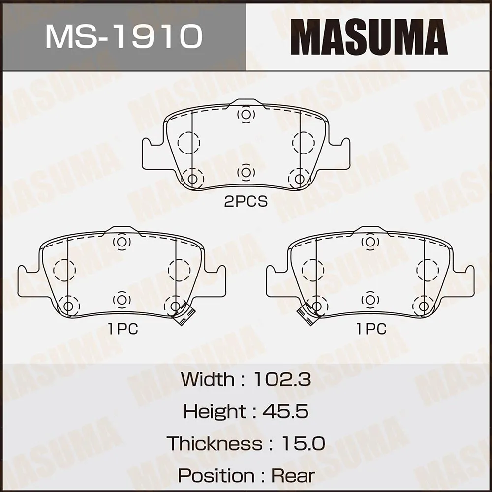 Колодки задние TOYOTA AURIS MASUMA MS-1910