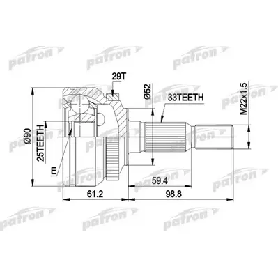 ШРУС наружн к-кт 33x52x25 ABS:29T SAAB: 900 2.0/2.3/2.5 PATRON PCV1269