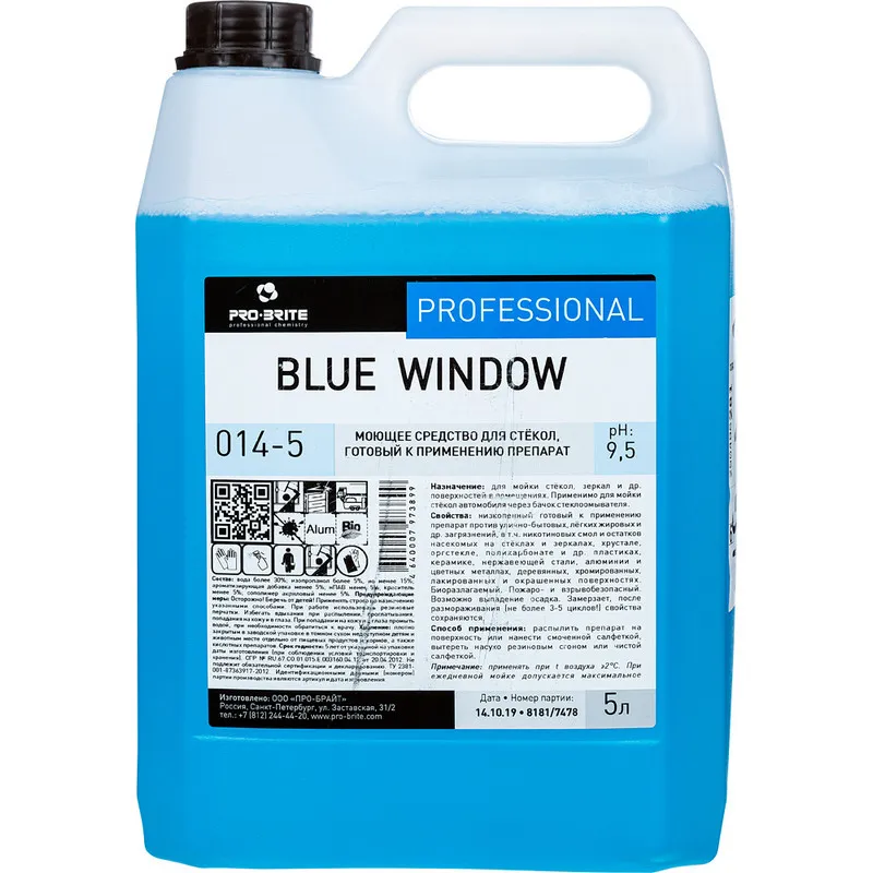 Профхим д/стекл-зеркал поверхн,мытье Pro-Brite/Blue window (014-5),5л 605801