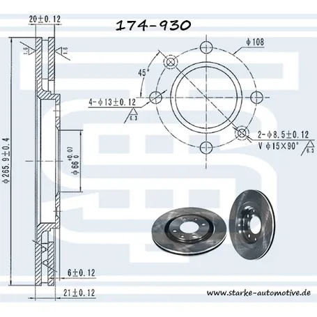 Диск тормозной передний CITRON BERLINGO/XSARA / PEUGEOT 305 II/306/405 I-II 266X20,5 STARKE 174-930