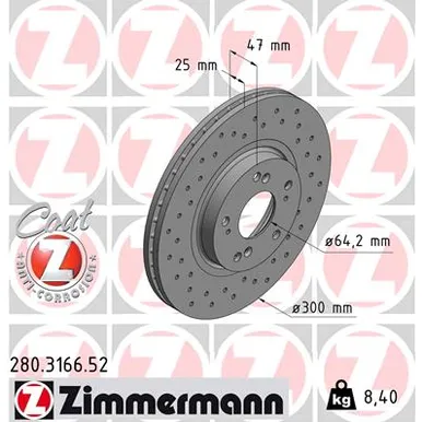 Диск тормозной передний перфорированный ZIMMERMANN 280 3166 52