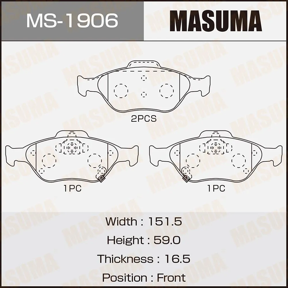 Колодки TOYOTA YARIS 05-17 MASUMA MS1906