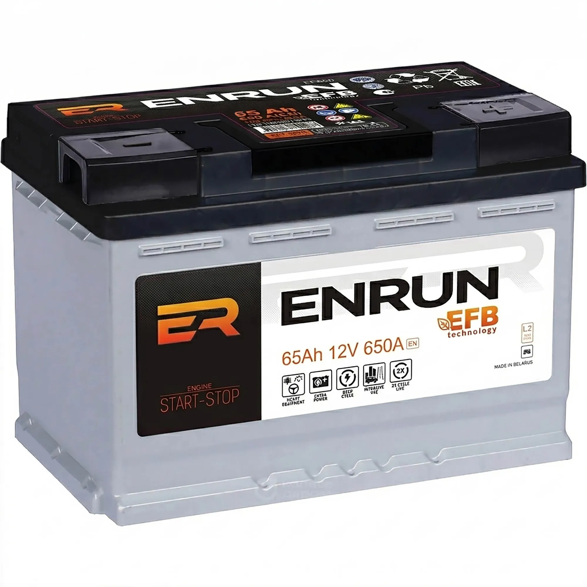 Аккумулятор EFB 65 Ач обратный Обратный R+ 242х175х190 L2 EN 650 A ENRUN EE650