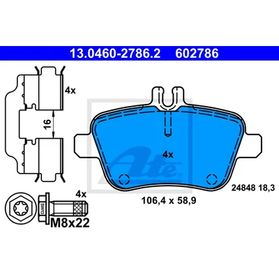 Колодки задние MB A-W176/ B-W242/246/ CLA-C117/X117/X156/SLC-R172 ATE 13-0460-2786-2
