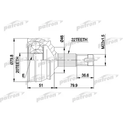 ШРУС наружн к-кт 22x46.8x20 FIAT: TEMPRA 90-93, TIPO 87 PATRON PCV1013