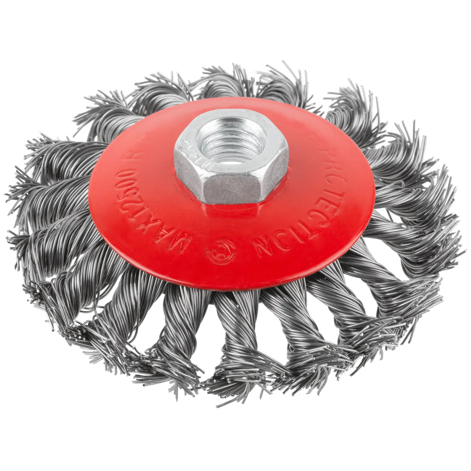 Корщетка-колесо с наклоном, гайка М14, стальная витая проволока 100 мм KУРС 39033