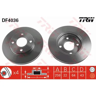 Диск тормозной передний FORD FOCUS 1 /FIESTA/FUSION TRW DF4036