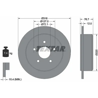 Диск тормозной задний стандартный JEEP TEXTAR 92227700