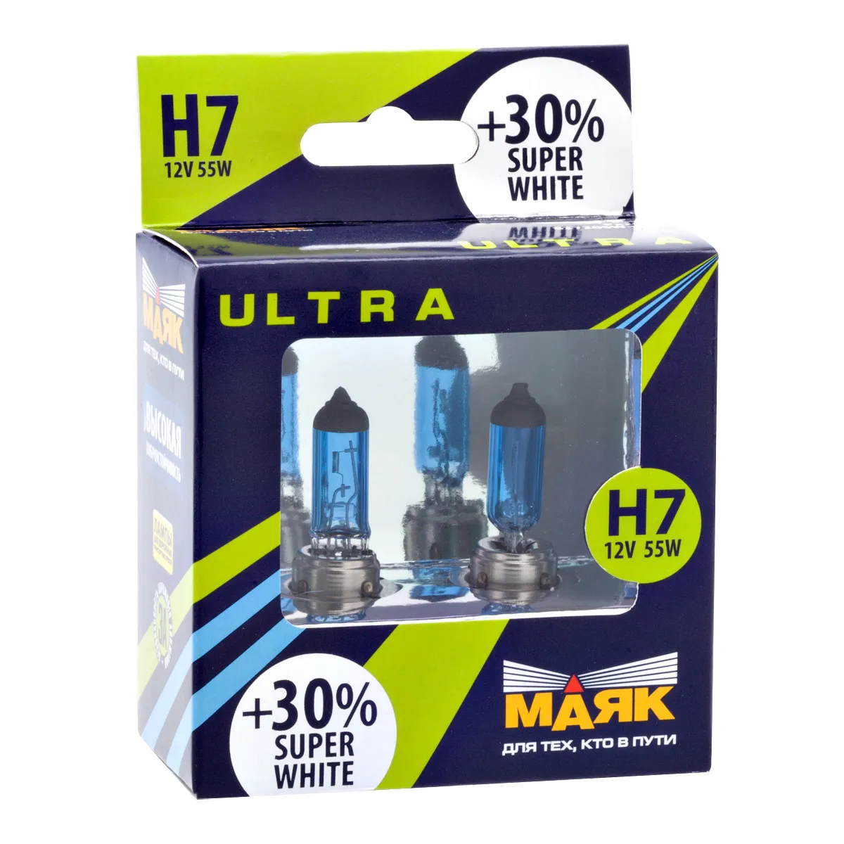 Лампа 12V H7 55W +30% PX26d Маяк SUPER WHITE 2 шт. картон 82720SW-30