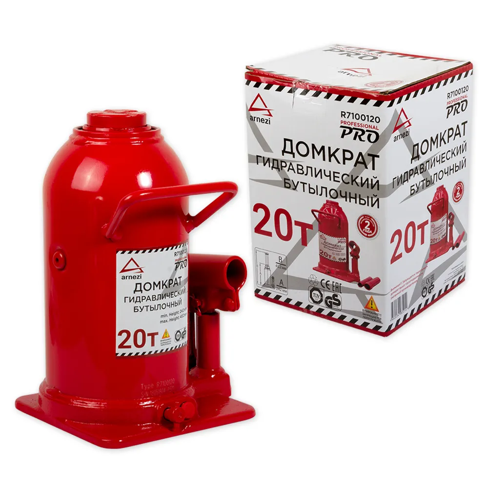 Домкрат гидравлический бутылочный 20т 242-445 мм PRO ARNEZI R7100120