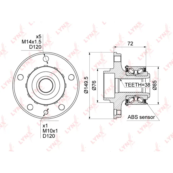 Ступица передняя / задняя в сборе VW Touareg 2.5D 03-10 / Transporter 5 1.9D-3.2 03> LYNXauto WH-1165