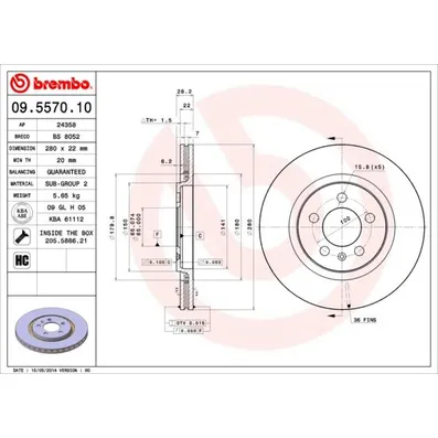 Диск тормозной передний BREMBO 09.5570.10