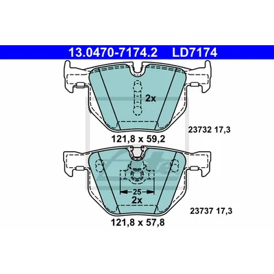 Колодки тормозные дисковые задн, CERAMIC, BMW 5 520 d/520 i/523 i/525 d/525 d xDrive/525 i/525 i xDr ATE 13047071742
