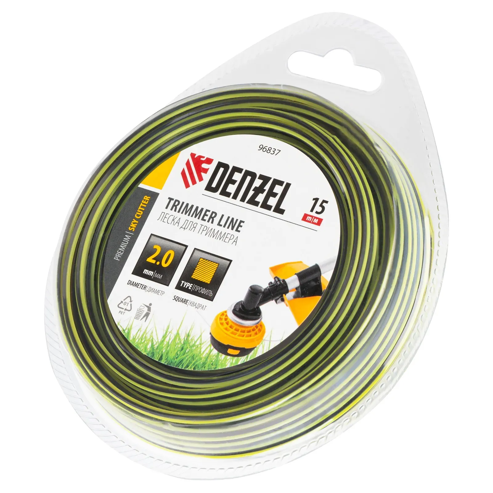 Леска для триммера двухкомпонентная квадратная, 2,0мм х 15м, блистер SkyCutter Denzel Denzel 96837