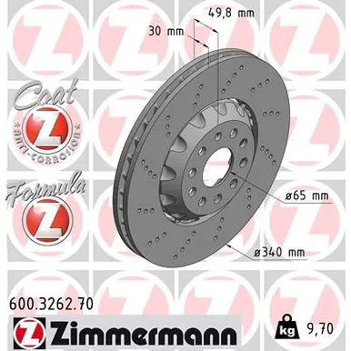 Диск тормозной вентилируемый перфорированный FORMULA Z ZIMMERMANN 600.3262.70
