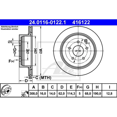 Диск тормозной задний INFINITI FX35 03->/NISSAN MURANO ALL ATE 24.0116-0122.1