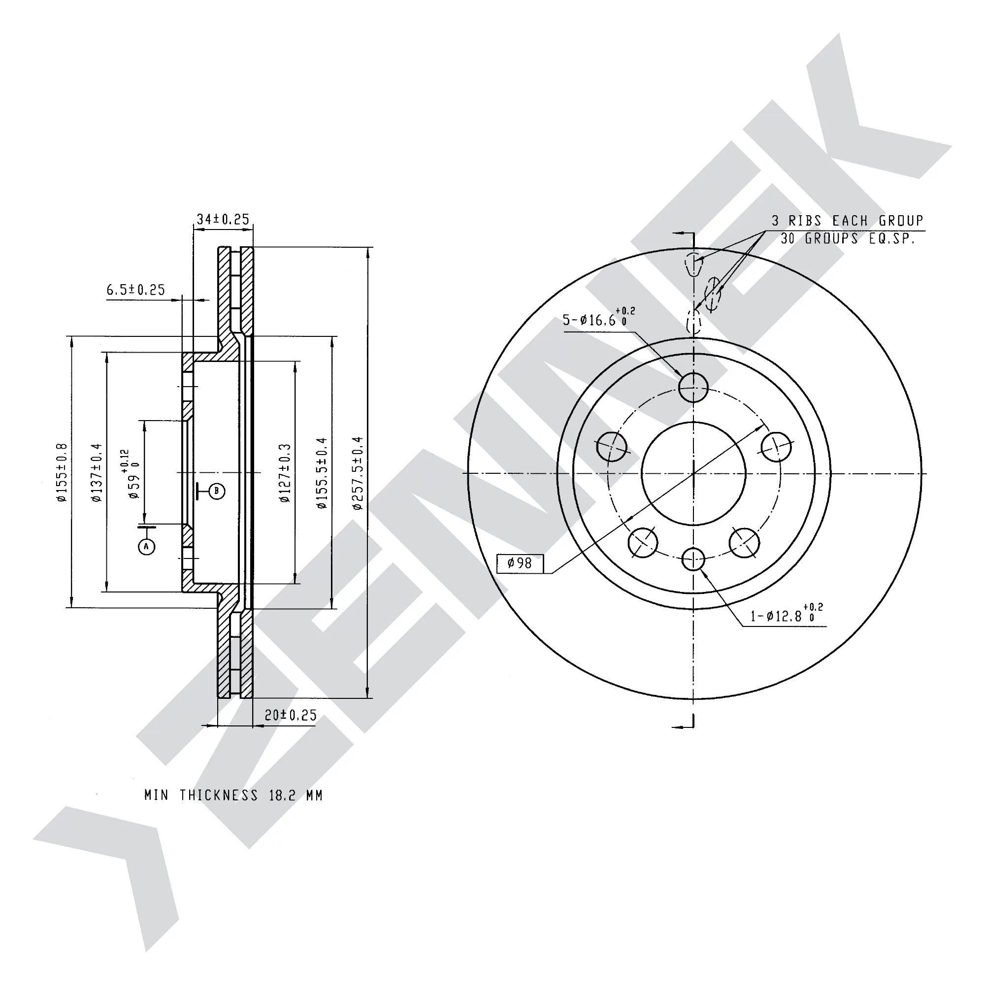 Диск тормозной передний CITRON EVASION 94-02, JUMPY 94-06 (2 шт) ZENNEK DBD0178