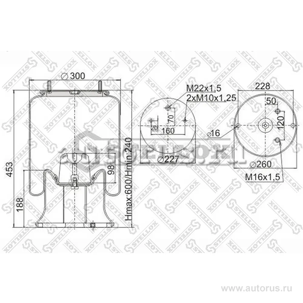 Пневмоп. со стак 2шп.M10. смещ.20. 1отв.шт.M22. Порш стальн.2отв.M16 для Cardi,Zorzi STELLOX 9091209_SX